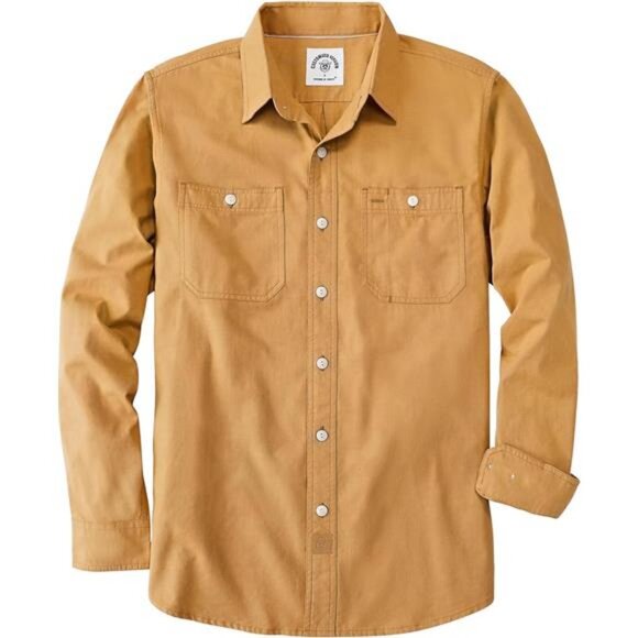 Chambray Shirt Men Long Sleeve Cotton Work Shirts with 2 Pockets - Picture 1 of 6